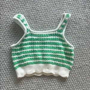 Zara Green and White Striped Knit Top
